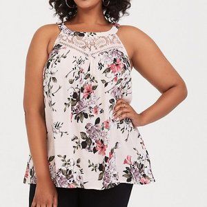 Torrid Pink Floral Challis & Lace Tank Sz. 1